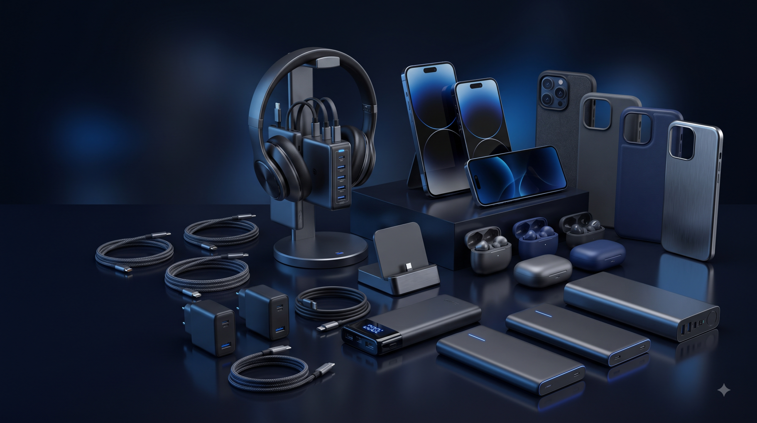 Mobile accessories in Noida Extension including chargers, cables, cases and earbuds
